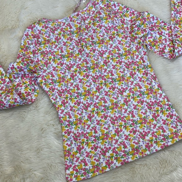 🎀 Floral Heart Button LS Hanley Top Large, Pink Yellow - Picture 9 of 12